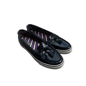 Sperry Top-Sider Black Patent Leather Women's Boat Shoes White Sole Size 9-1/2 M